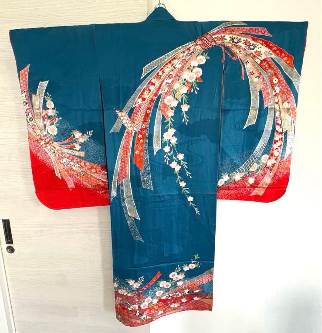 子供 七五三 着物 青 女の子 旭縫製　着物・長襦袢セット