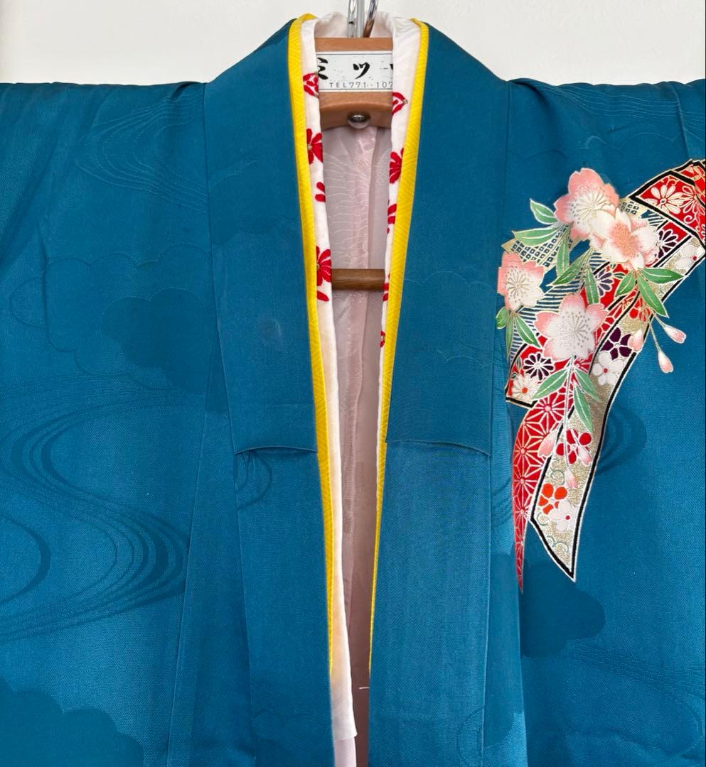 子供 七五三 着物 青 女の子 旭縫製　着物・長襦袢セット