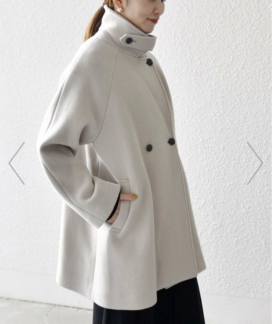 SHIPS any*PUREWOOL スタンド&テーラード ハーフコート LG