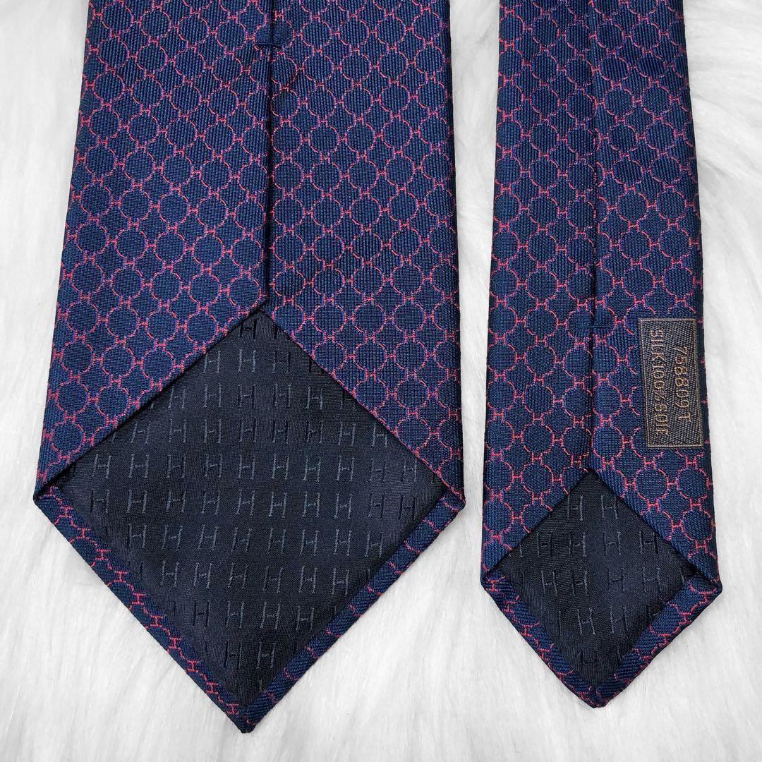 【美品】エルメス ネクタイ H柄 サークル ネイビー ビジネス 成人式 イベント
