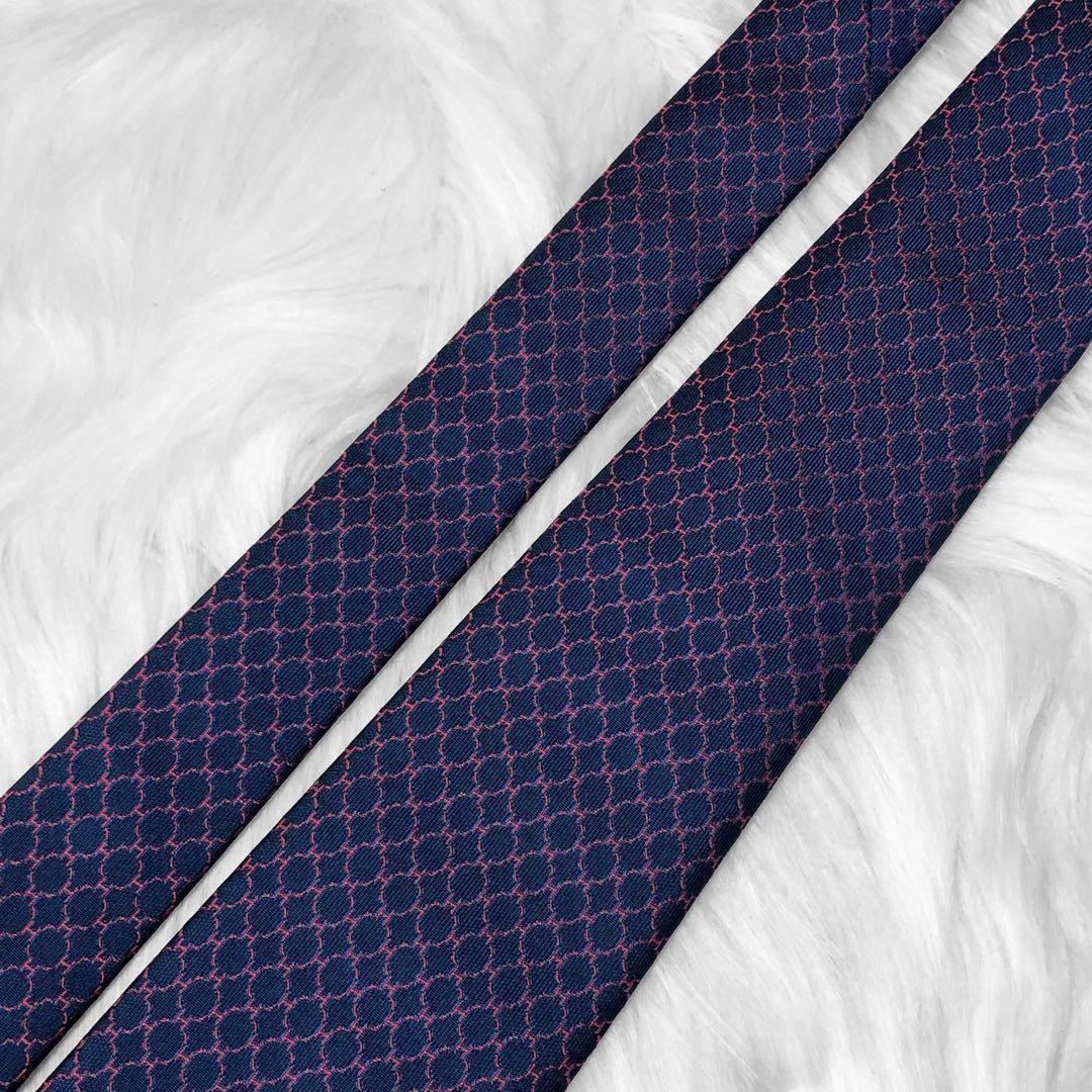 【美品】エルメス ネクタイ H柄 サークル ネイビー ビジネス 成人式 イベント