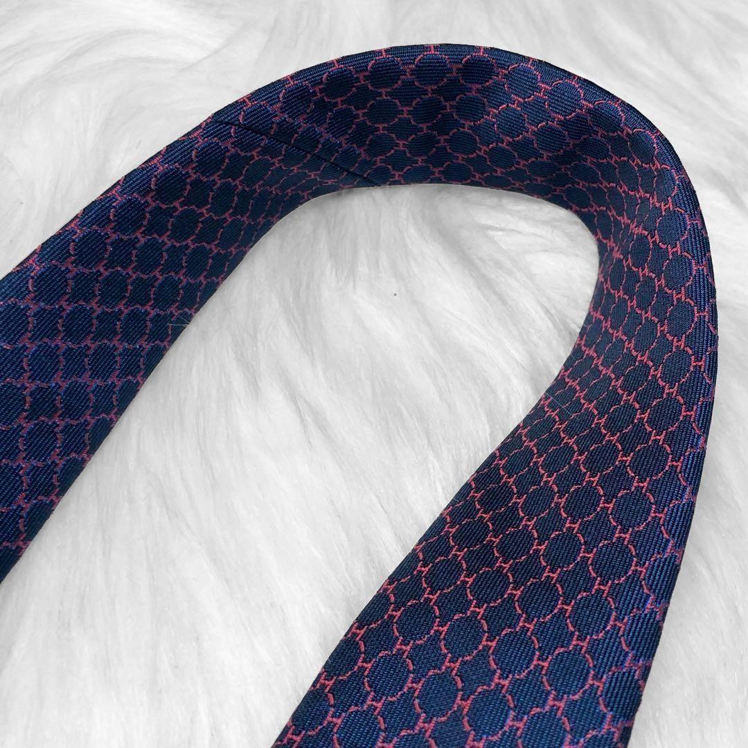 【美品】エルメス ネクタイ H柄 サークル ネイビー ビジネス 成人式 イベント