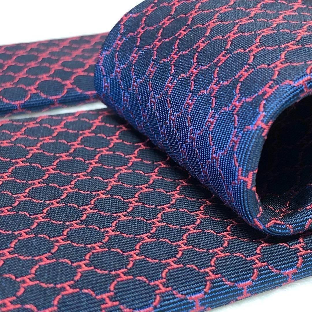 【美品】エルメス ネクタイ H柄 サークル ネイビー ビジネス 成人式 イベント