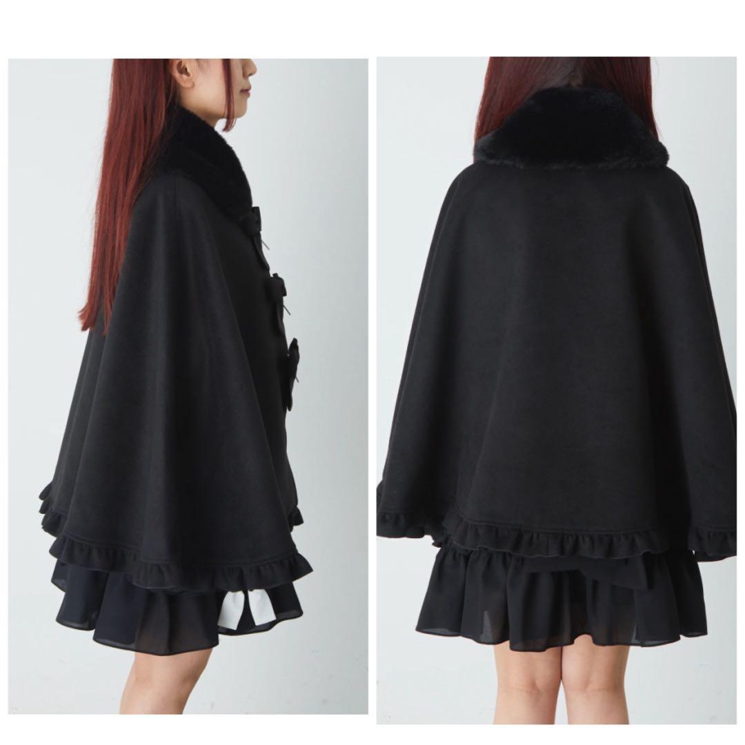 【試着のみ】 Jamieエーエヌケー　リボンが3つフリルケープ　ポンチョ　ファー