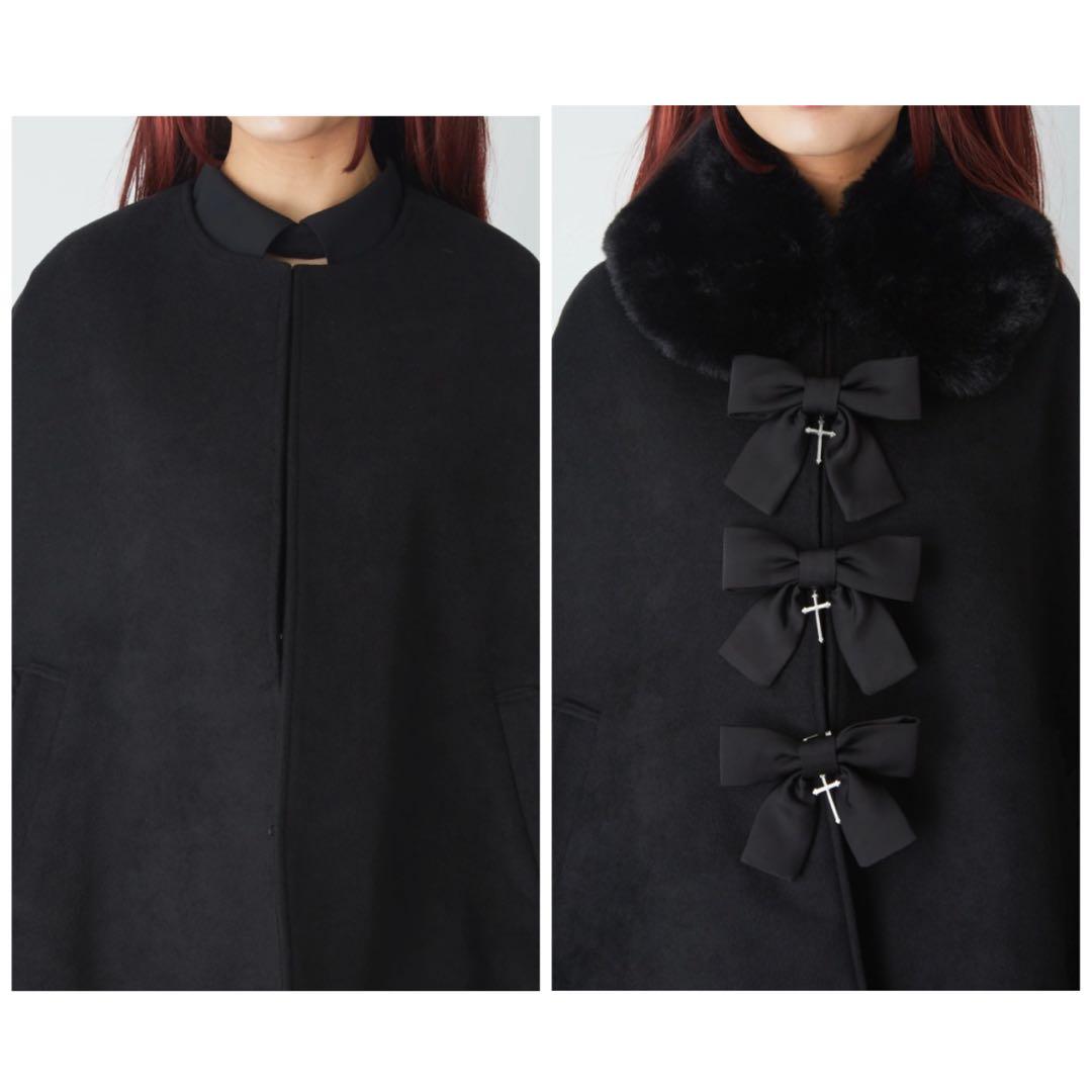 【試着のみ】 Jamieエーエヌケー　リボンが3つフリルケープ　ポンチョ　ファー