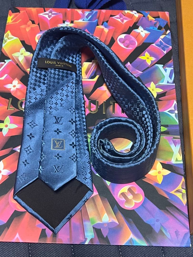 訳あり✨ルイヴィトン クラヴァット・ミックス モノグラム ネクタイ　ブルー
