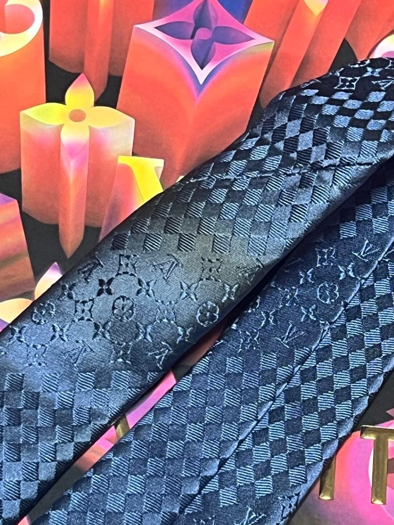 訳あり✨ルイヴィトン クラヴァット・ミックス モノグラム ネクタイ　ブルー