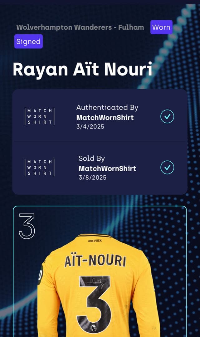 【実着用サイン入り】ウルブス ライアン アイヌーリ #3 ユニフォーム