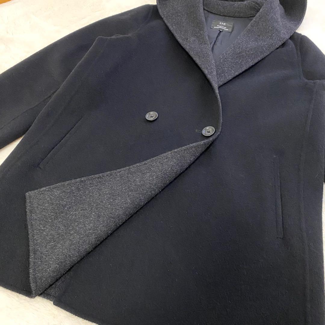 23区 ソフトリバーフーテッドコート　38 ブラック　黒