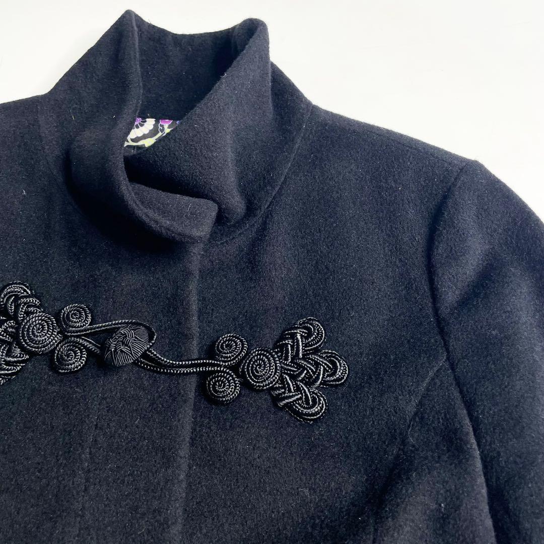 ヴィヴィアンタム 裏地花柄 アンゴラ ブラック チャイナコート