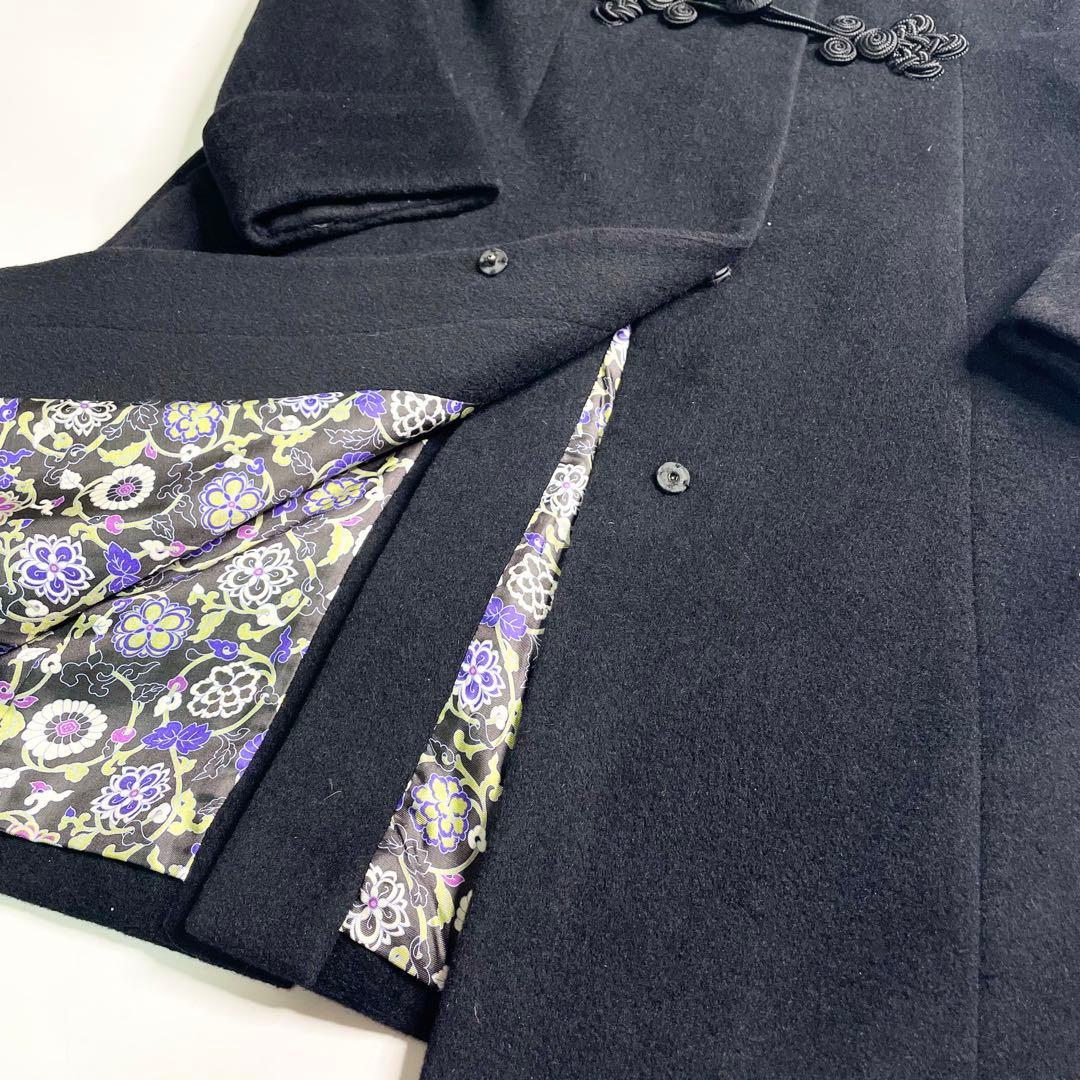 ヴィヴィアンタム 裏地花柄 アンゴラ ブラック チャイナコート