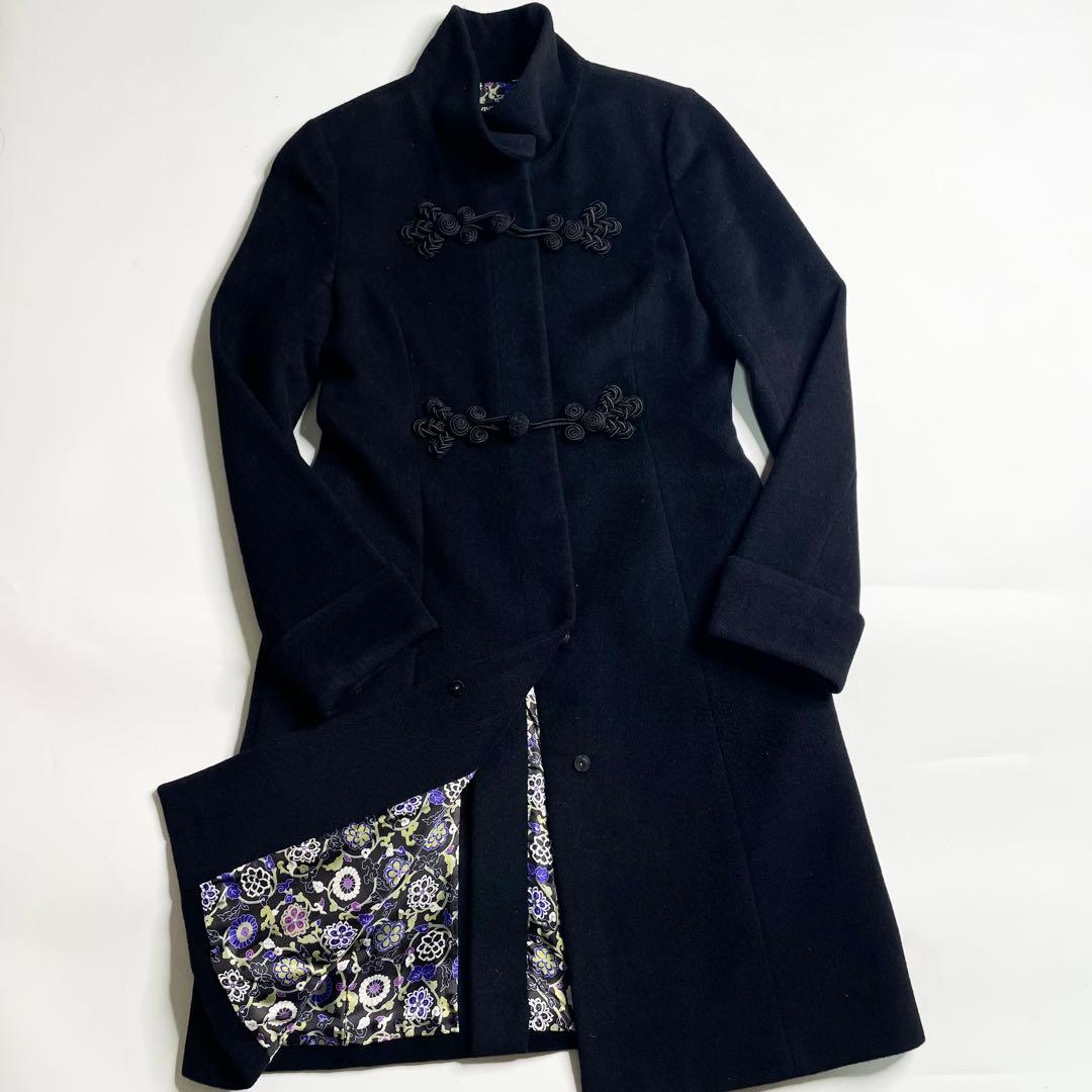 ヴィヴィアンタム 裏地花柄 アンゴラ ブラック チャイナコート