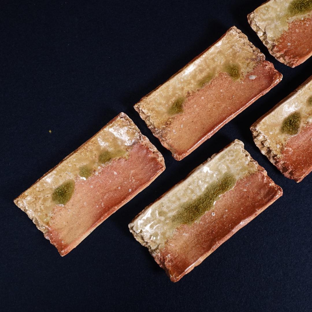 信楽焼 杉本睦子 土山窯 信楽長方銘々皿 5客 共箱