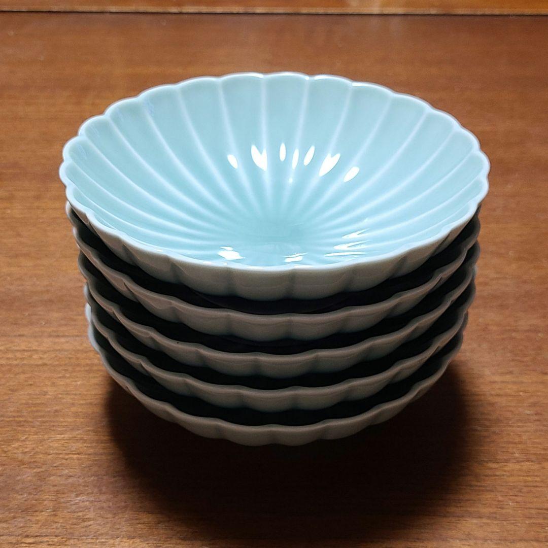 深川製磁 青磁 菊割 小付揃　和皿揃　5客 宮内庁御用達