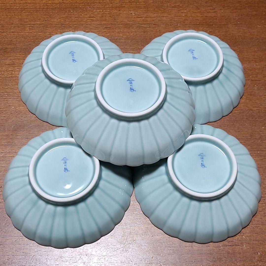 深川製磁 青磁 菊割 小付揃　和皿揃　5客 宮内庁御用達
