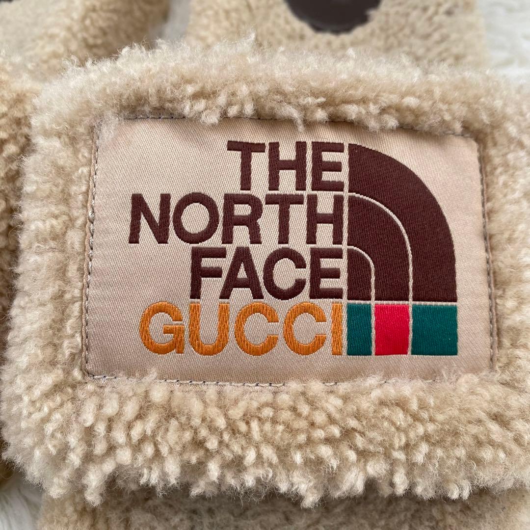 GUCCI ノースフェイス ボア サンダル サイズ9 ロゴ刺繍 レザー 希少