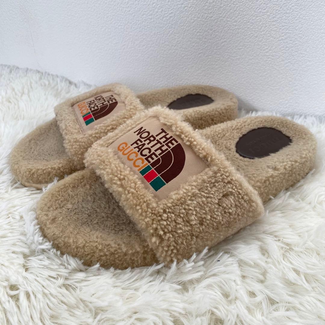 GUCCI ノースフェイス ボア サンダル サイズ9 ロゴ刺繍 レザー 希少