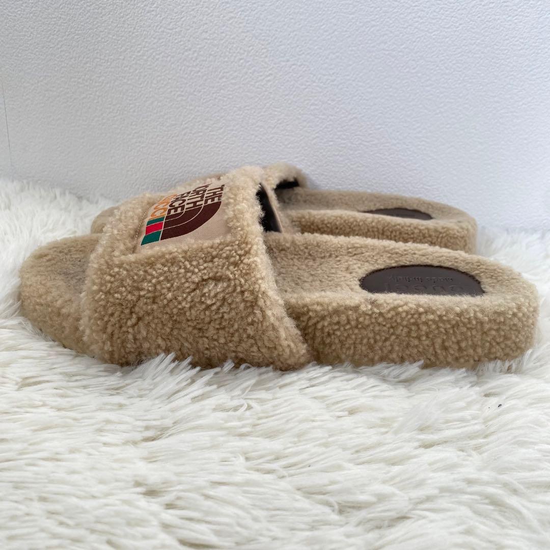 GUCCI ノースフェイス ボア サンダル サイズ9 ロゴ刺繍 レザー 希少