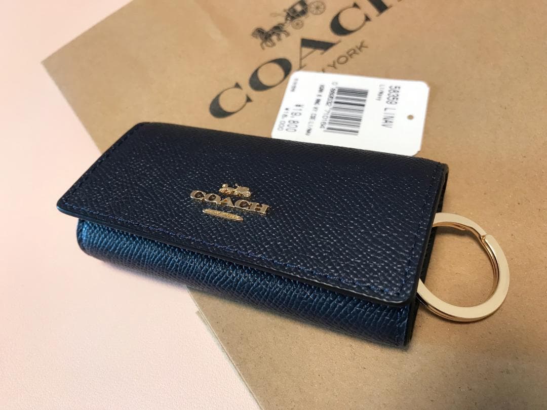新品coach 6 リング キー ケース クロスグレイン レザー