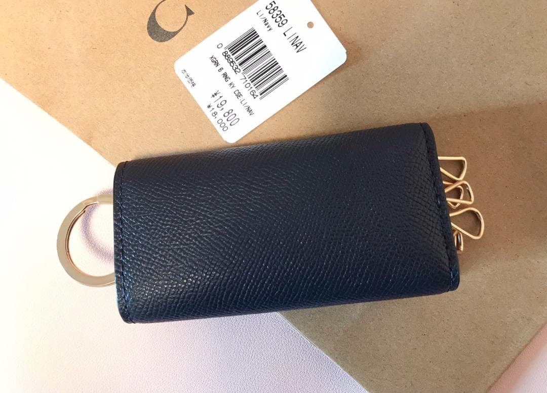新品coach 6 リング キー ケース クロスグレイン レザー