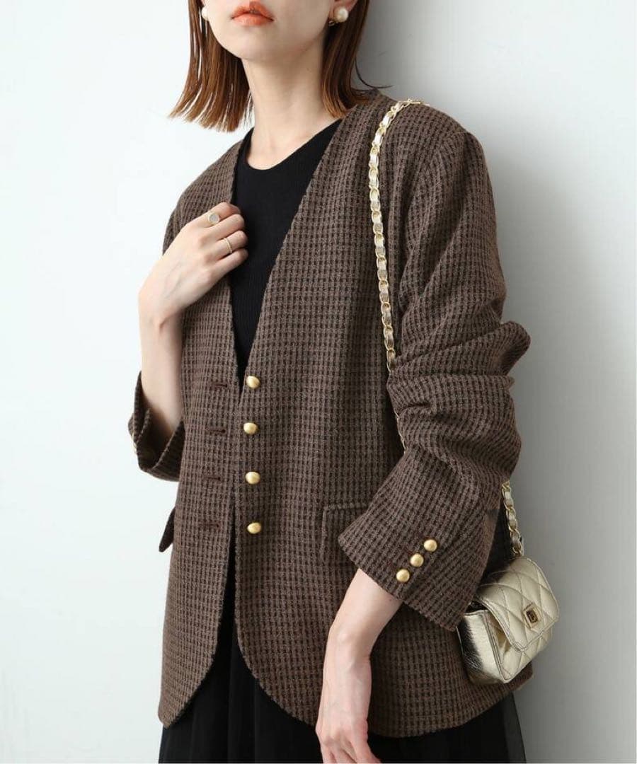 試着のみ SLOBE IENA ループツイード V/N JKブラウン38