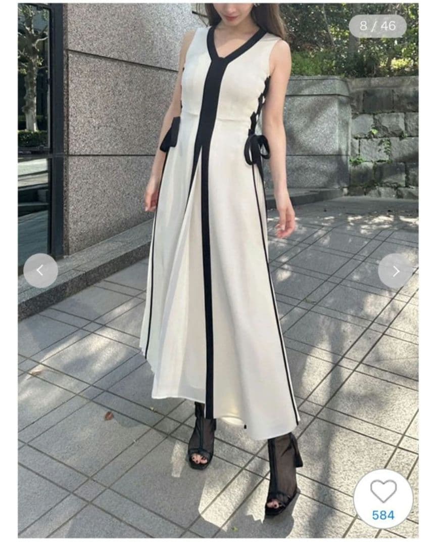 snidel サイドプリーツバイカラーワンピース S