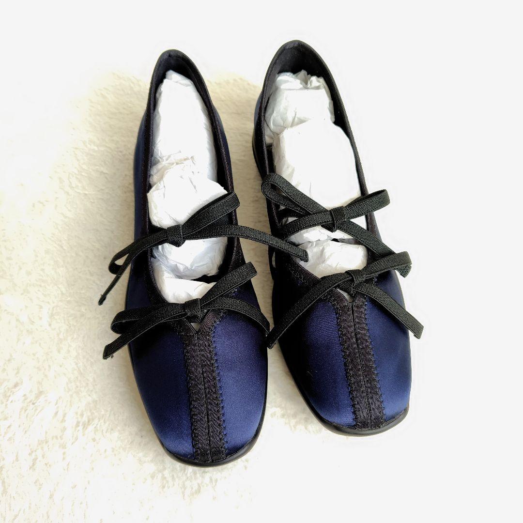 2025 新品 ルタロン Lダブルリボンバレリーナ フラット ネイビー 23cm