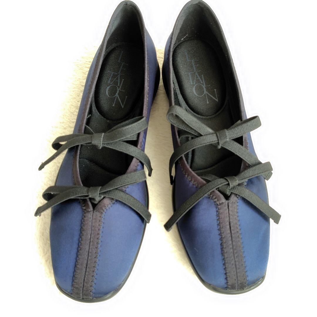 2025 新品 ルタロン Lダブルリボンバレリーナ フラット ネイビー 23cm