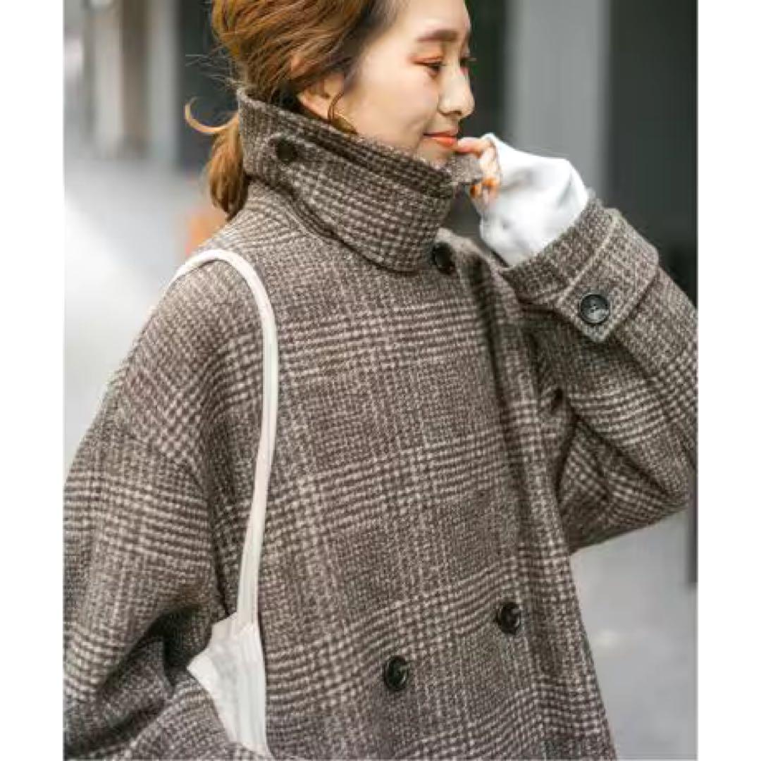 spick&span Wスライバーチェックハーフコート36 ブラウン