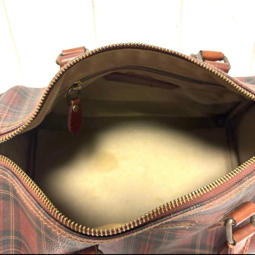 希少　ラルフローレン　ハンドバッグ　ミニボストンバッグ　タータンチェック　赤茶