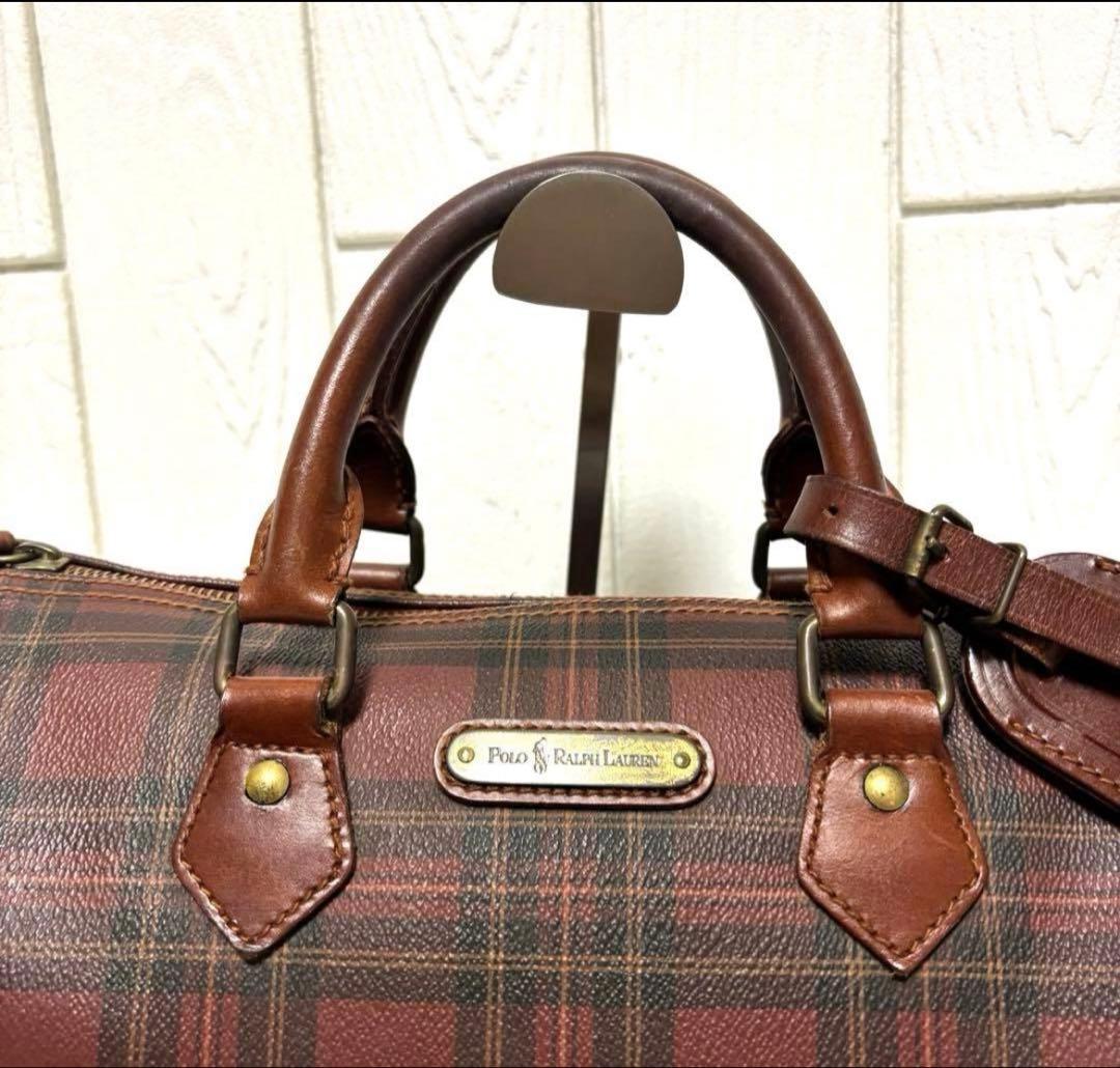 希少　ラルフローレン　ハンドバッグ　ミニボストンバッグ　タータンチェック　赤茶