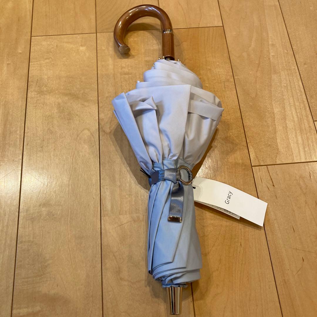 グレイシー　晴雨兼用フリルたっぷり　日傘　シルバーグレー