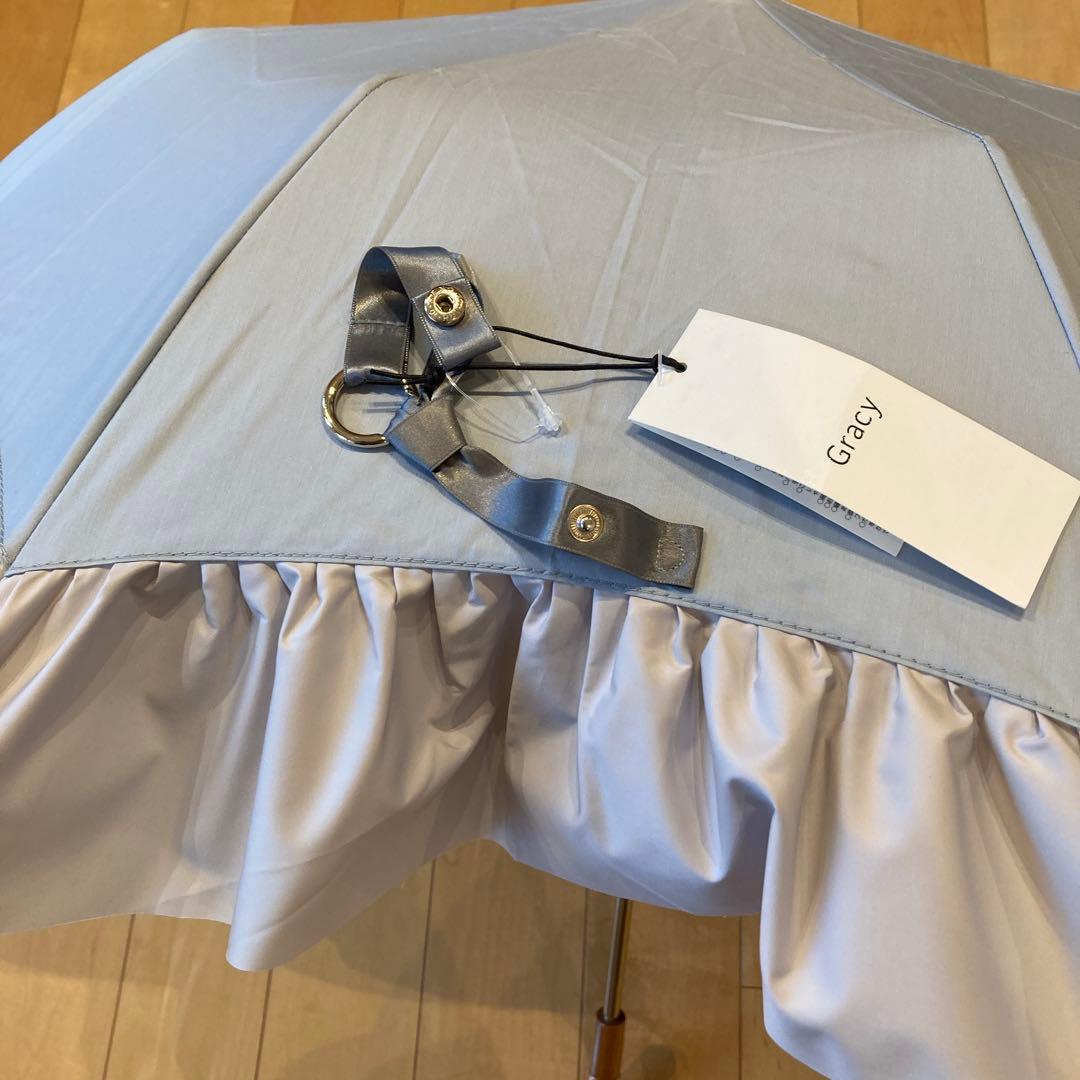 グレイシー　晴雨兼用フリルたっぷり　日傘　シルバーグレー