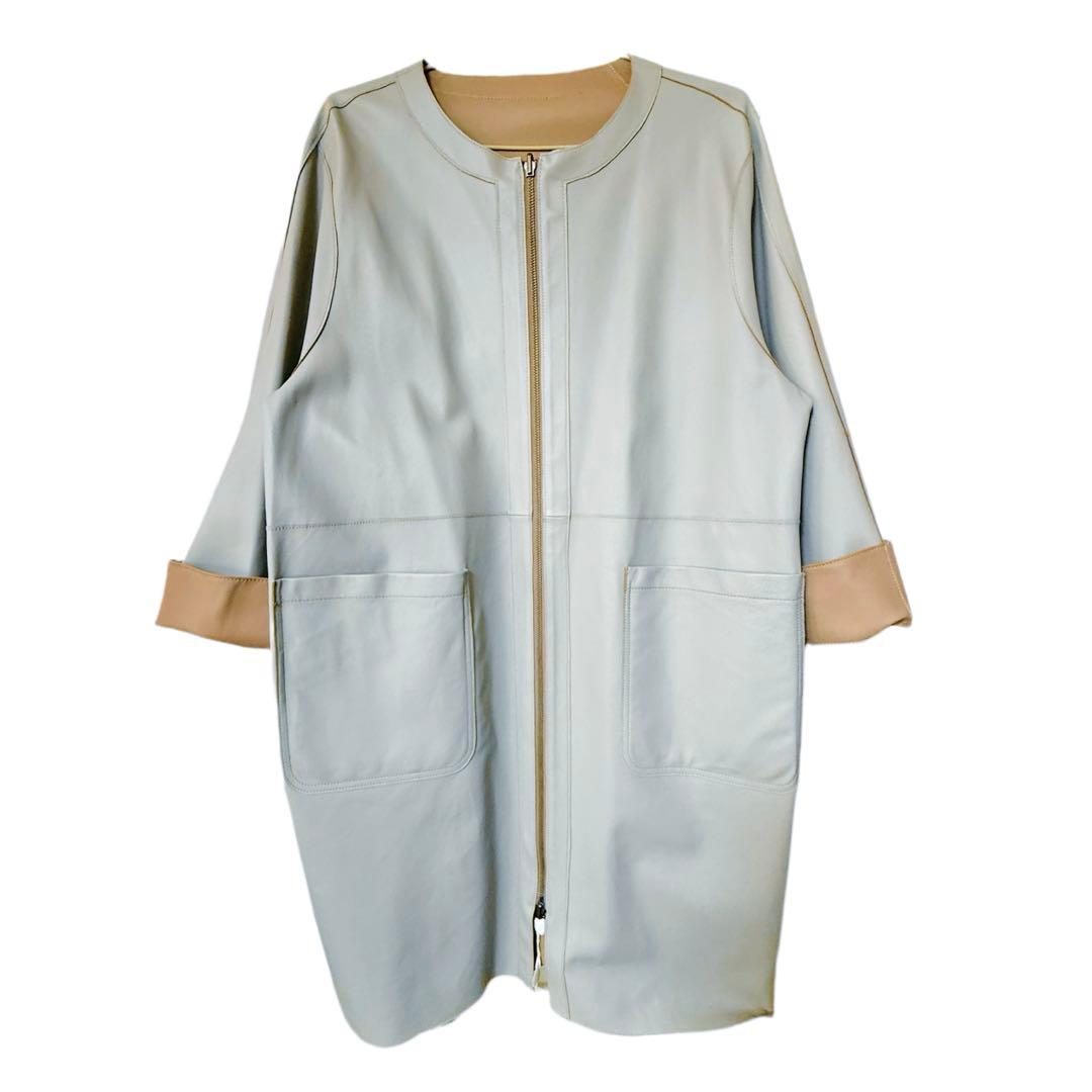 SHOPチャンネル　元町ゼラール　リバーシブル羊皮ノーカラージャケット 15号