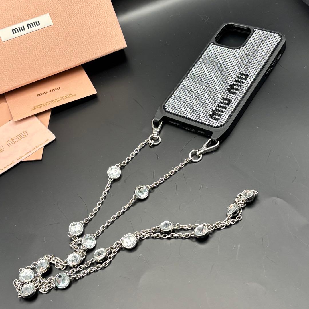 極美品 miumiu iPhone 12/12 Proケース チェーン付き