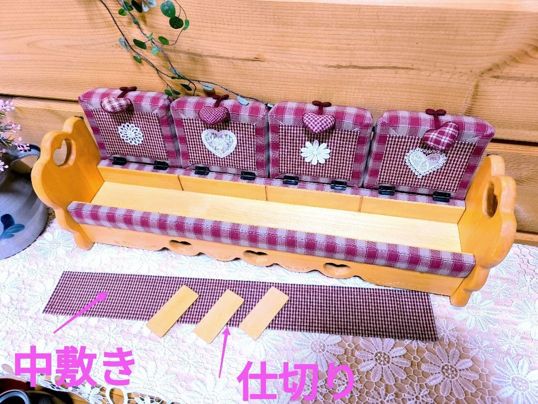 ⭐アメリカンカントリー雑貨♥ハートいっぱい横長オットマン小物入れ(シェルフにも)