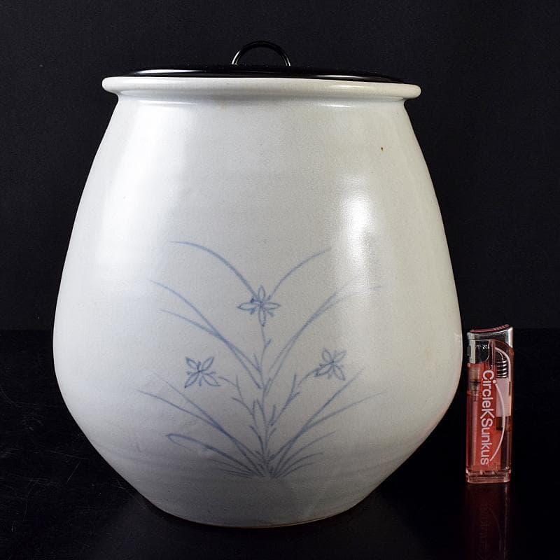 銀杏の木 　安東五作　樊川窯　青華　花文　水指　共箱　M　R8709B