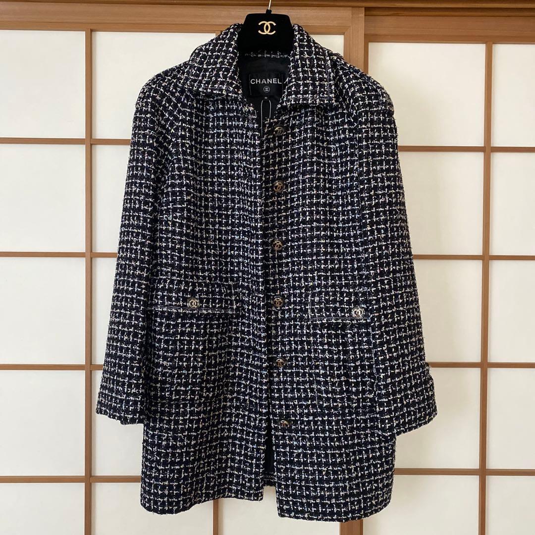 CHANEL ツイードコート 36 ネイビー