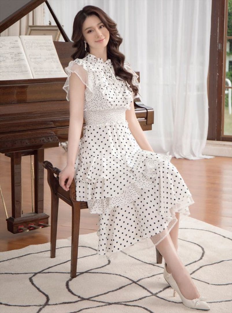 y【ERUKEI エルケイ】ドット ティアードフリル キャバドレス