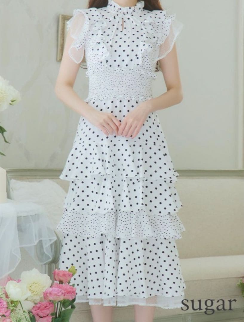 y【ERUKEI エルケイ】ドット ティアードフリル キャバドレス