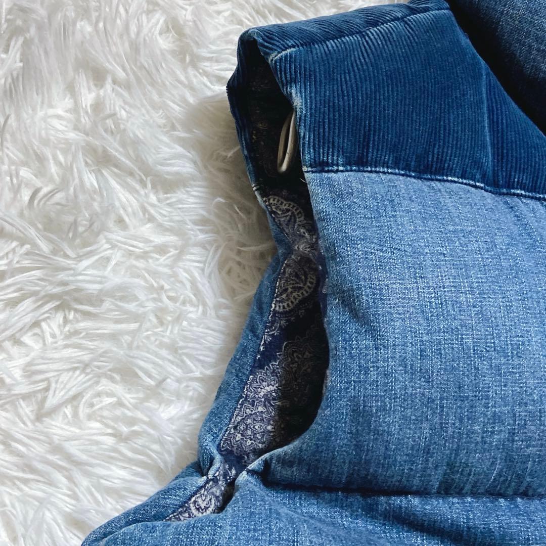 あんぼ ⭐️レミレリーフ　ダウンベスト　インディゴ　スタッズ　スカーフ柄　S