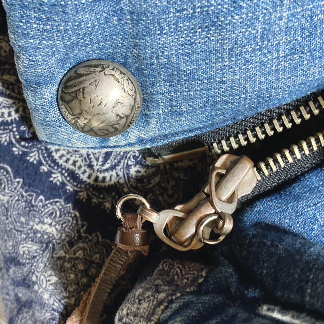 あんぼ ⭐️レミレリーフ　ダウンベスト　インディゴ　スタッズ　スカーフ柄　S