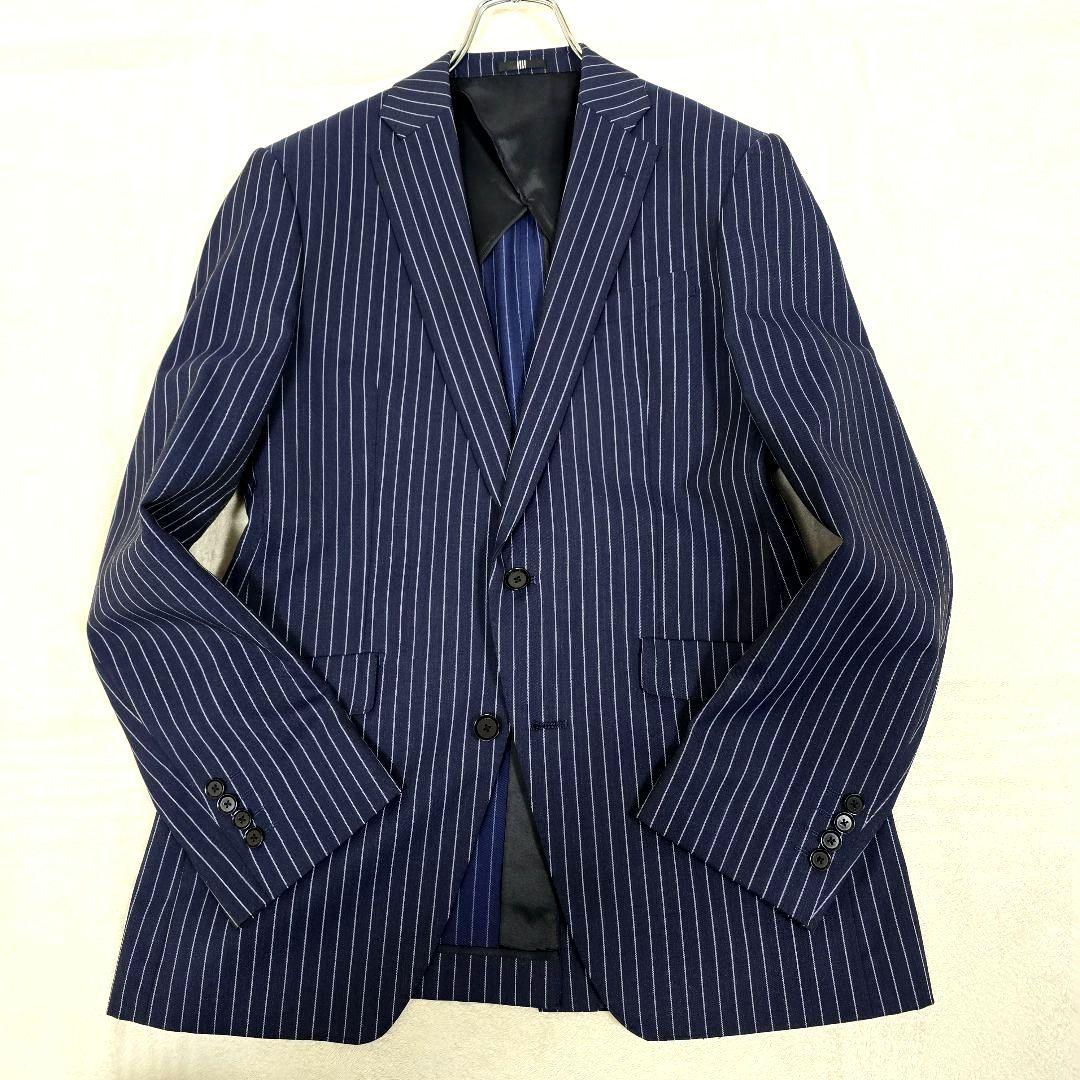 極美品 スーツセレクト 3ピース スーツセットアップ ストライプ ネイビー Y6