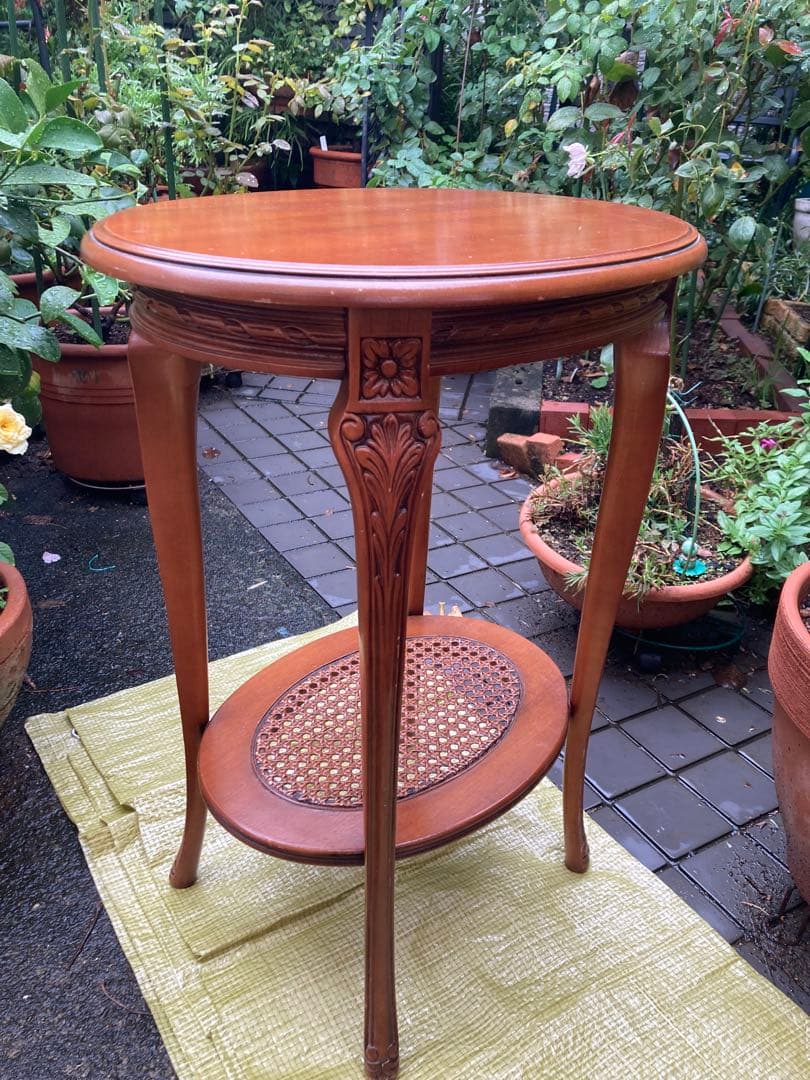アンティーク家具　イタリア製　花柄象嵌　サイドテーブル　花台　猫脚