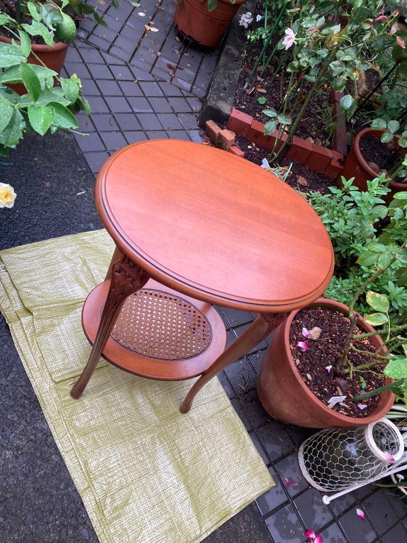 アンティーク家具　イタリア製　花柄象嵌　サイドテーブル　花台　猫脚