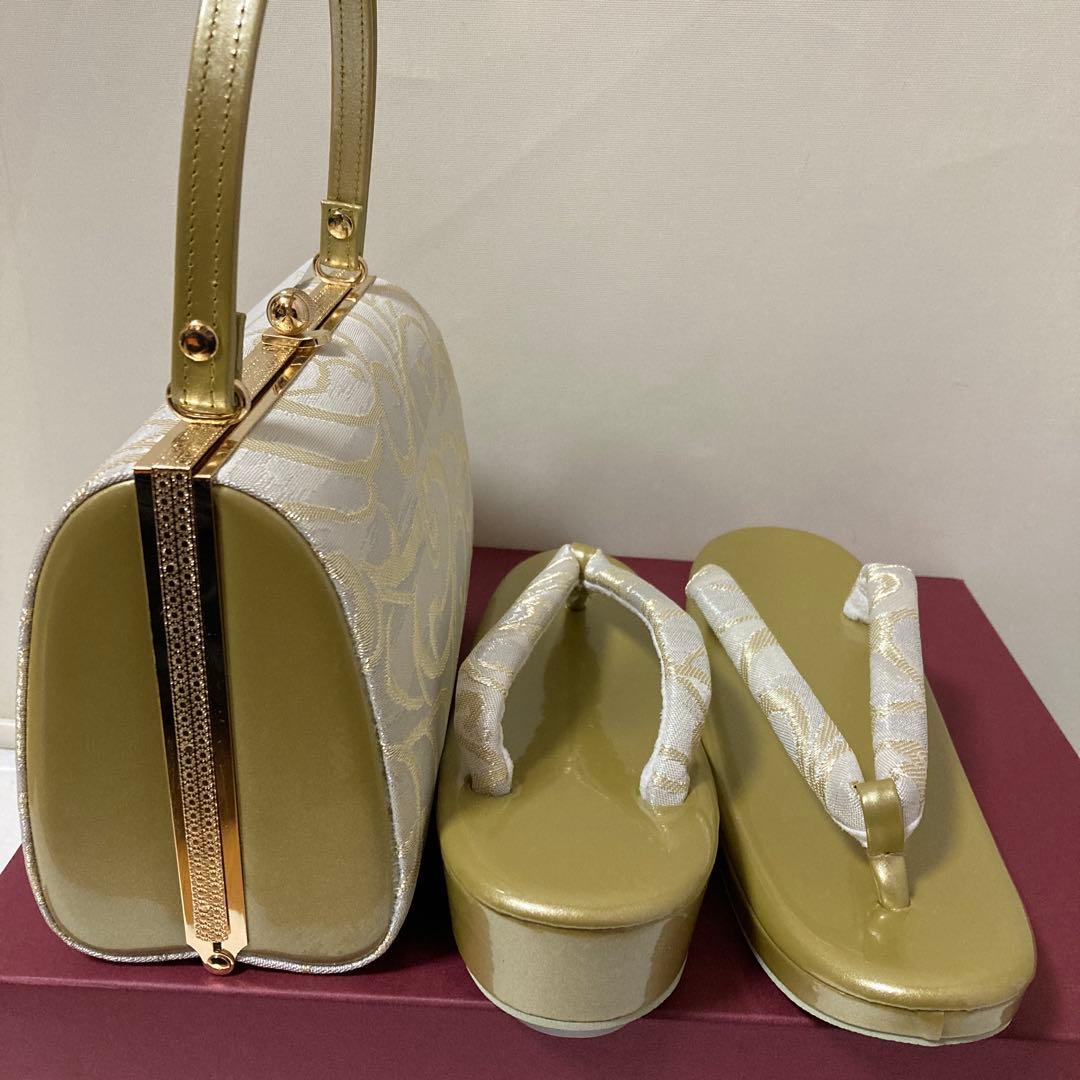 新品　金銀白帯地 草履バッグセット 礼装 フリーサイズ