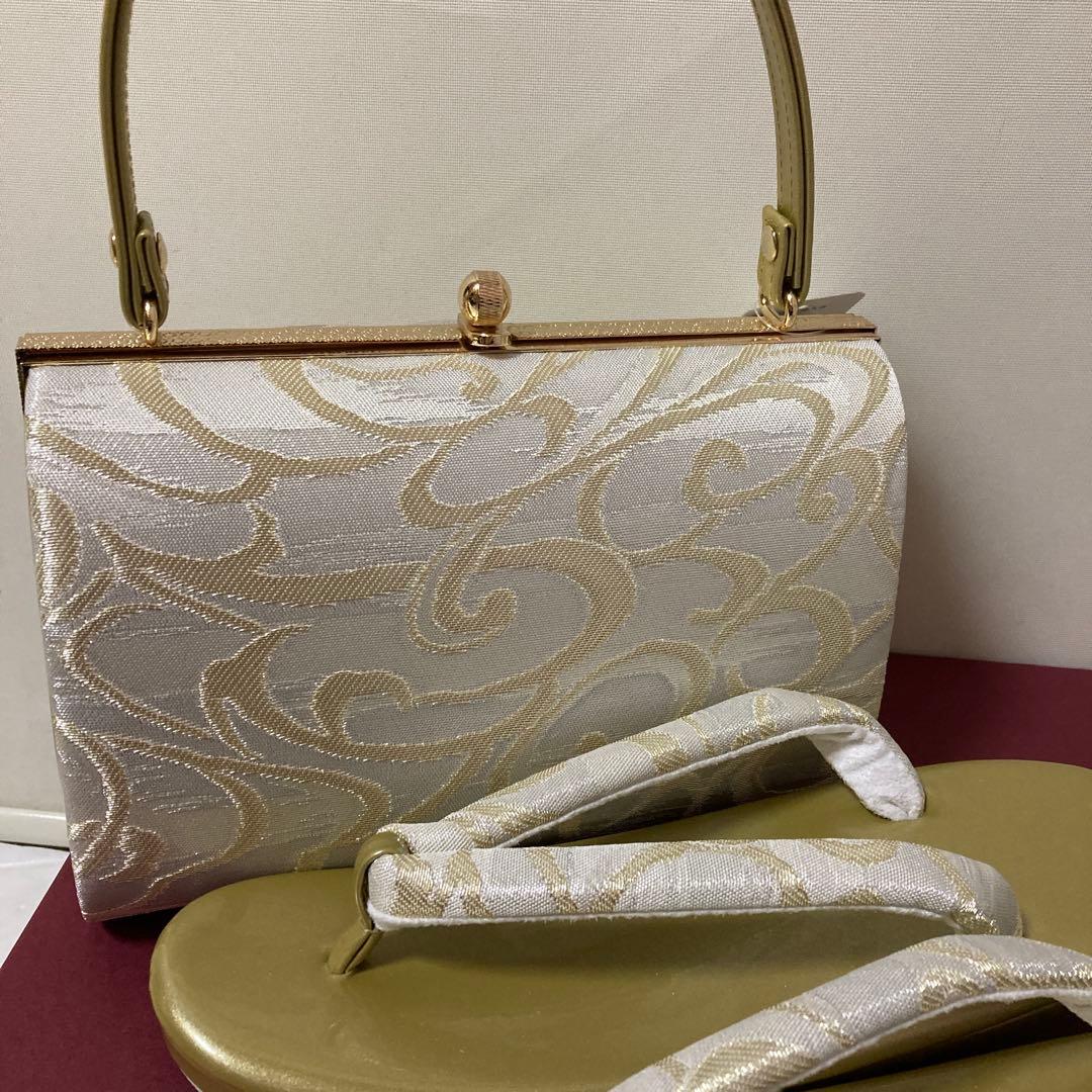 新品　金銀白帯地 草履バッグセット 礼装 フリーサイズ