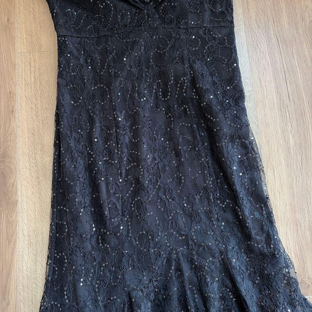 Leja 2wayレース花柄オフショルダーマーメイドワンピースドレス　黒　結婚式