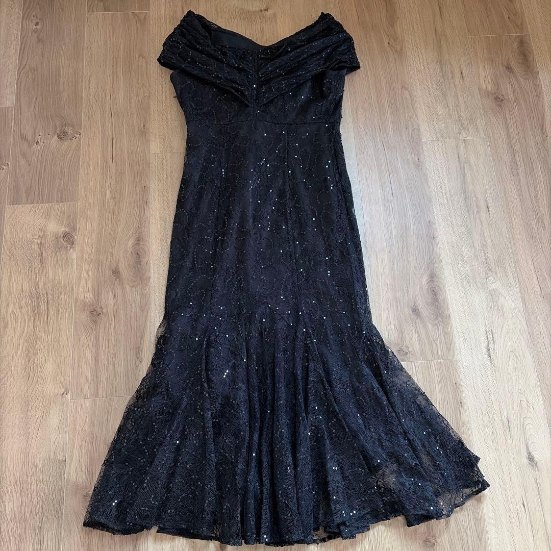 Leja 2wayレース花柄オフショルダーマーメイドワンピースドレス　黒　結婚式