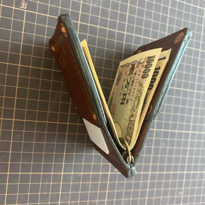 牛革　レザー　財布　マネークリップ　ヴィンテージ　二つ折　レトロ